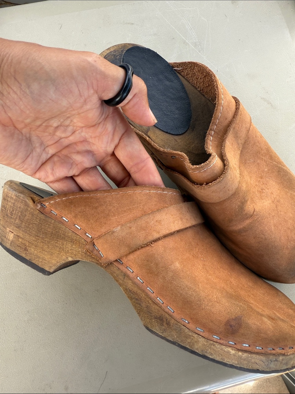 Women's Brown leather Slip-On Clog Heels